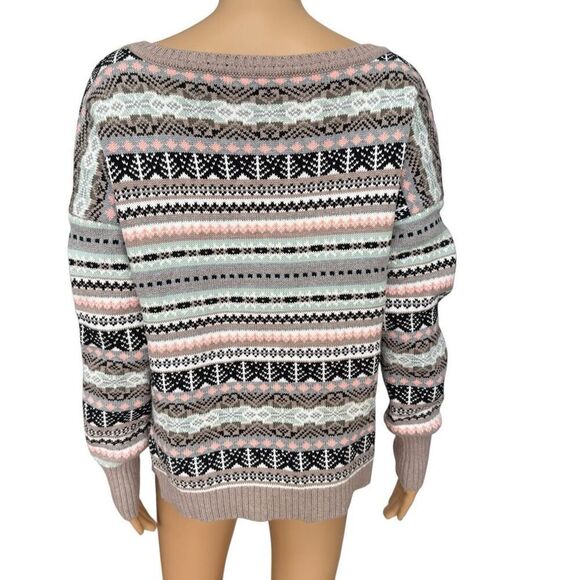 Victoria's Secret Sweater Knit Fair Isle Striped Oversize Thick 100% Cotton sz S - Picture 2 of 7